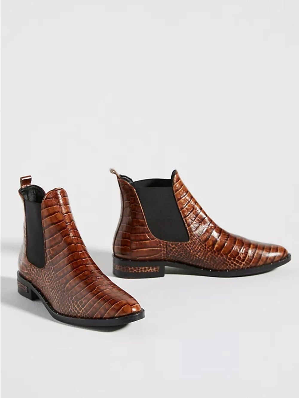 Freda Salvador Brown Croc Embossed Leather Chelsea Boots Pointed Toe 9